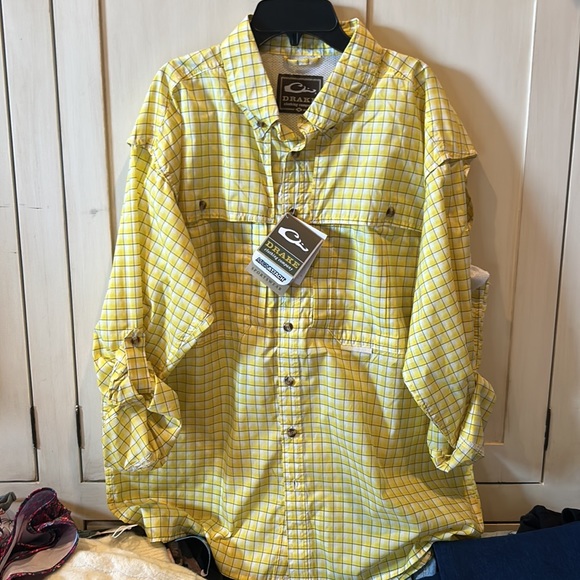 NWT DRAKE featherlite plaid wingshooter’s performance button down men’s medium - Picture 4 of 16